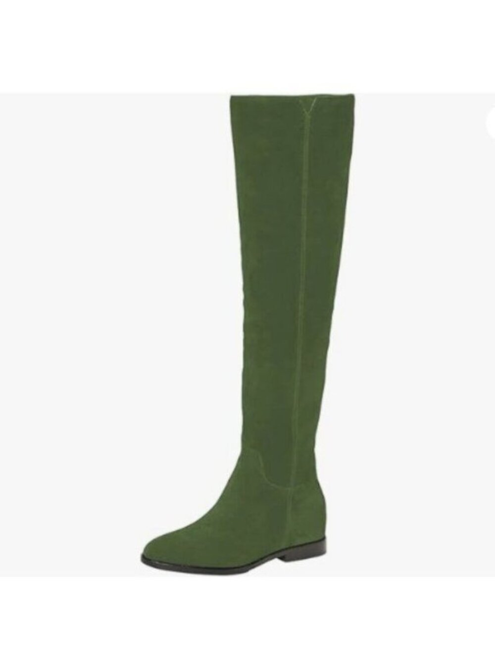 Pazzion Women Almond Toe Knee High Boots with Partial Zipper Stretchy Green Shoe